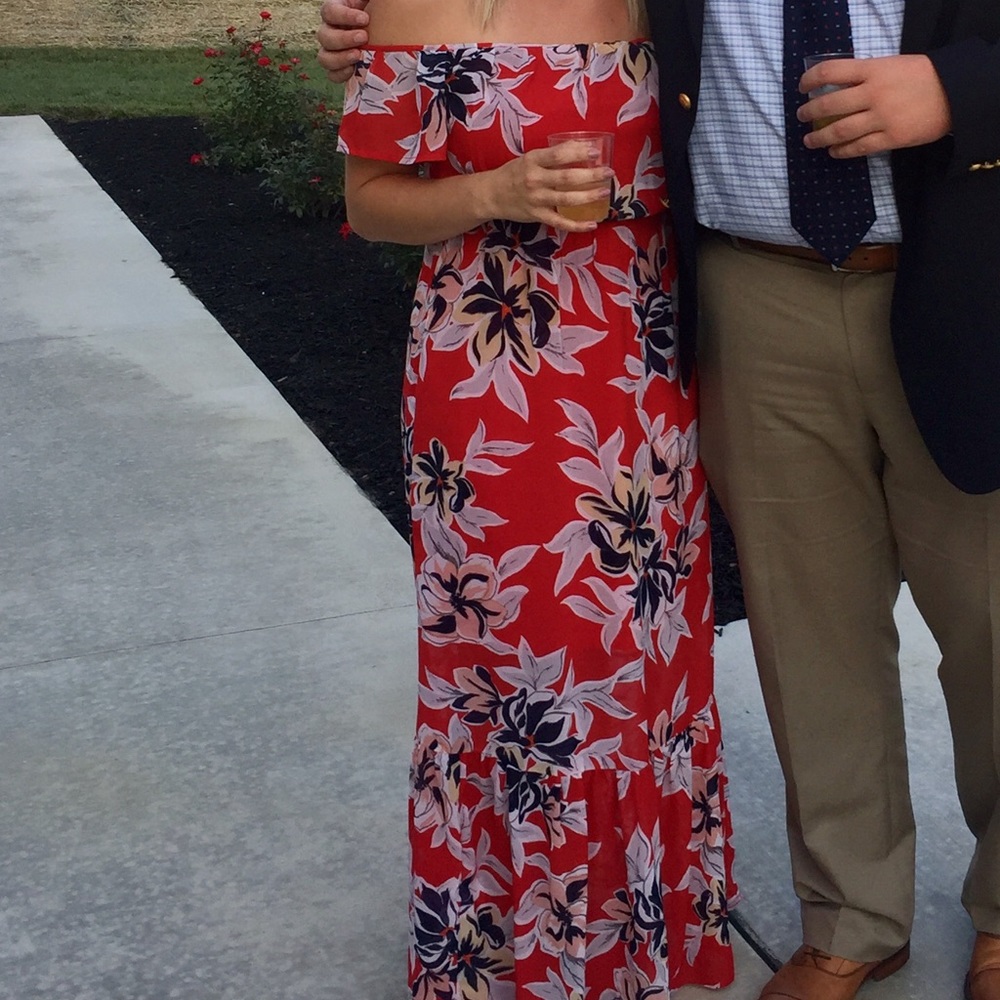 Red Floral off the shoulder maxi dress